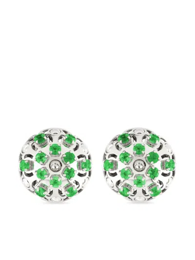 Officina Bernardi 18kt White Gold Damasco Emerald Stud Earrings In Silver