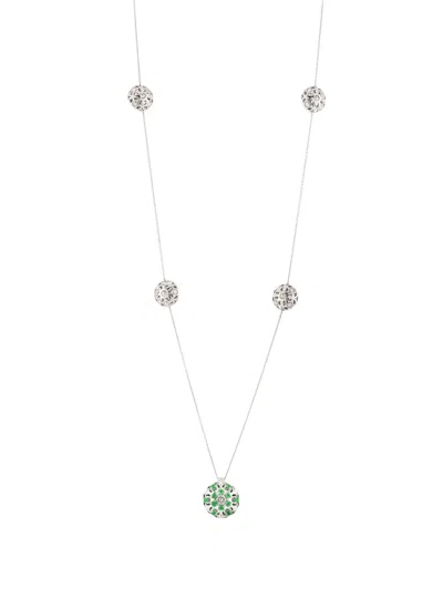 Officina Bernardi 18kt White Gold Damasco Station Emerald Necklace In Silver