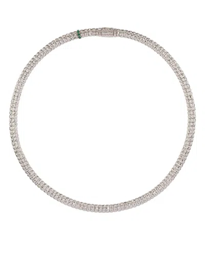 Officina Bernardi 18kt White Gold Enigma Emerald And Diamond Necklace In Silver