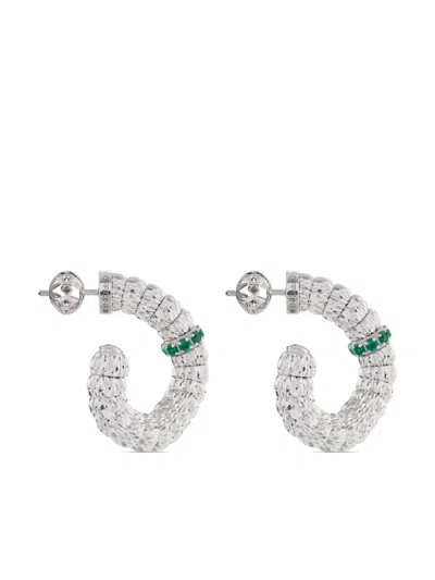 Officina Bernardi 18kt White Gold Enigma Emerald Hoop Earrings In Silver