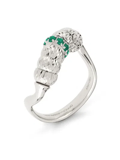 Officina Bernardi 18kt White Gold Enigma Emerald Ring In Silver