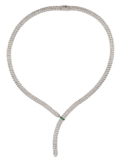 Officina Bernardi 18kt White Gold Enigma Y Emerald And Diamond Necklace In Silver