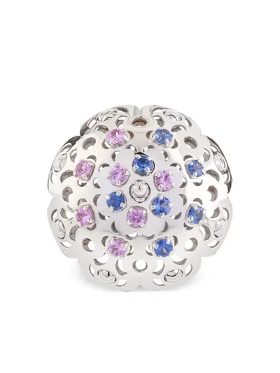 Officina Bernardi 18kt White Gold Large Damasco Sapphire Ring In Silver