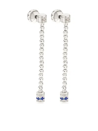Officina Bernardi 18kt White Gold Moon Sapphire And Diamond Drop Earrings In Silver