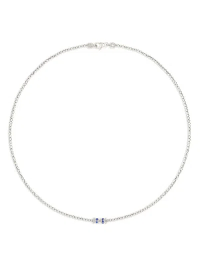Officina Bernardi 18kt White Gold Moon Sapphire And Diamond Necklace In Silver