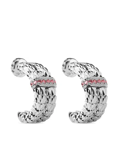 Officina Bernardi 18kt White Gold Ophidia Ruby Hoop Earrings In Silver