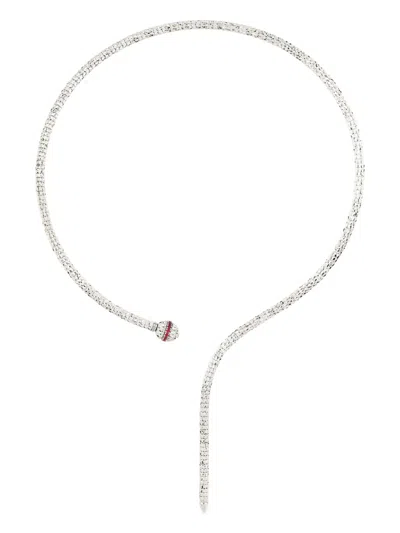 Officina Bernardi 18kt White Gold Ophidia Y Ruby Necklace In Silver