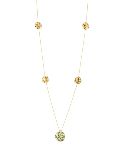 Officina Bernardi 18kt Yellow Gold Damasco Station Emerald Necklace