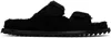 Officine Creative Black Shearling Introspectus 003 Sandals In Nero