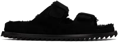 Officine Creative Black Shearling Introspectus 003 Sandals In Nero