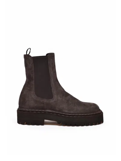 Officine Creative Brown Suede Block-heel Ankle Boots In Black