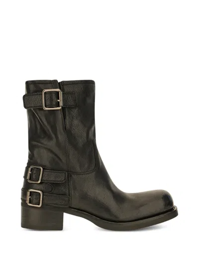Officine Creative Buckle-detail Leather Biker Boots In Black