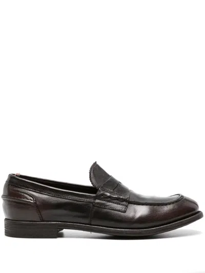Officine Creative Chronicle 144 Leather Penny Loafers In Braun