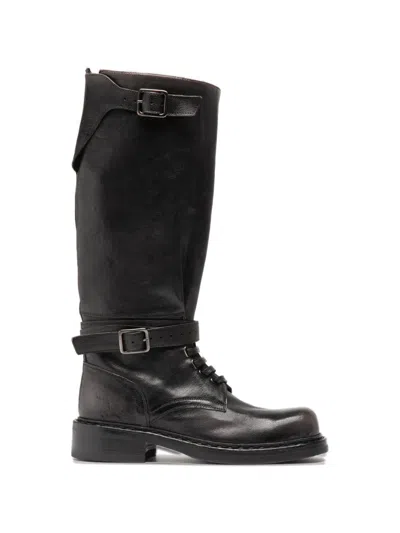Officine Creative Dakota 003 Leather Military Boots In Black