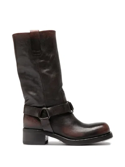 Officine Creative Dana 004 Leather Biker Boots In Brown
