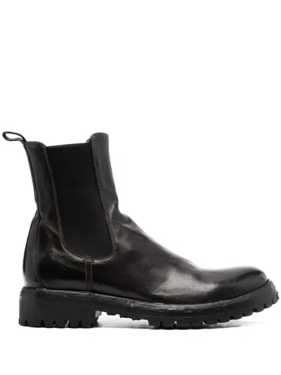 Officine Creative Elasticated-panels Leather Boots In Brown