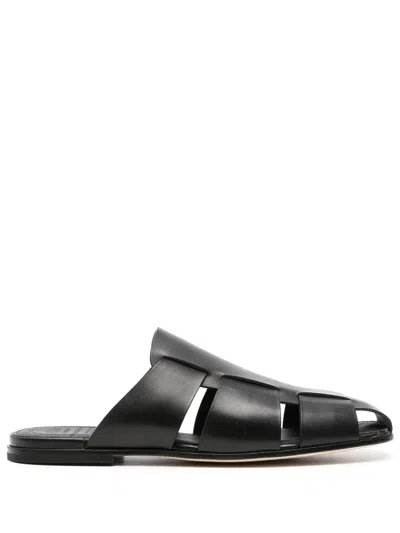 Officine Creative Fidel Leather Caged Slides In 黑色