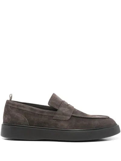 Officine Creative Frame 001 Suede Penny Loafers In Brown