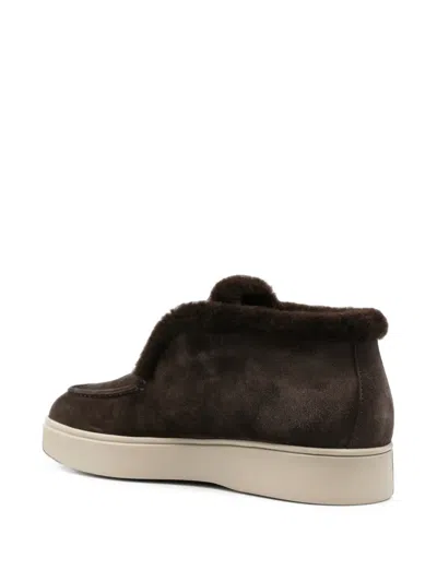 Officine Creative Frame Shearling-trim Suede Ankle Boots In Brown