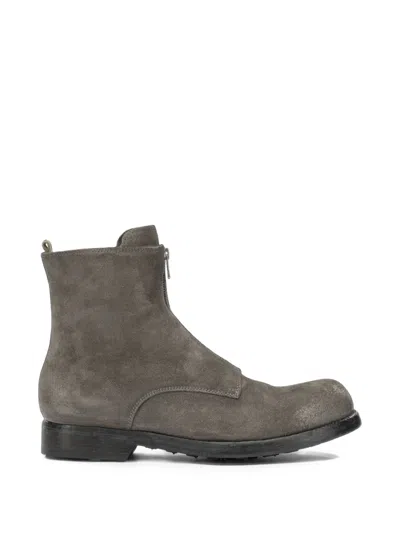 Officine Creative Front-zip Distressed-effect Boots In Gray