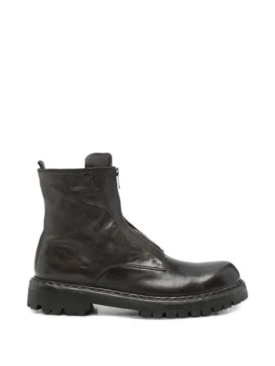 Officine Creative Front-zip Lug-sole Ankle Boots In Gray