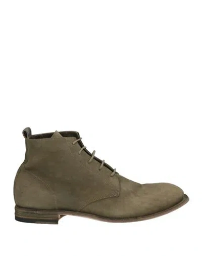 Officine Creative Italia Man Ankle Boots Military Green Size 8 Leather