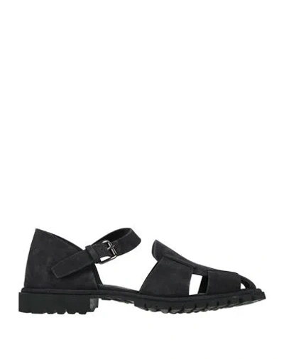 Officine Creative Italia Man Sandals Black Size 9 Leather In Animal Print