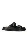 Officine Creative Italia Man Sandals Black Size 9 Leather, Shearling In Black
