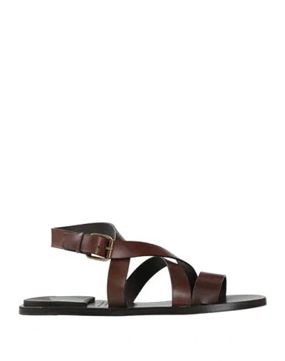 Officine Creative Italia Man Sandals Brown Size 9 Leather In Animal Print