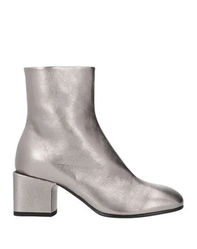 Officine Creative Italia Woman Ankle Boots Silver Size 7.5 Leather In Gray