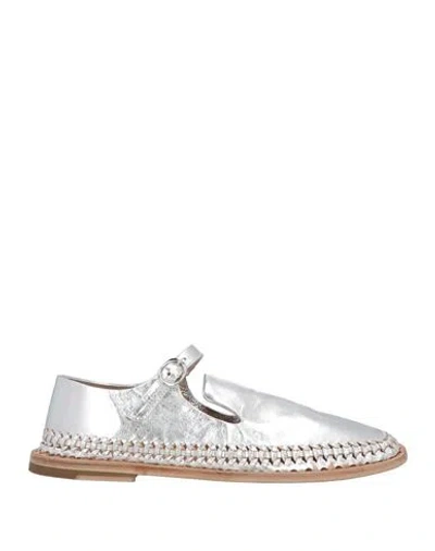 Officine Creative Italia Woman Loafers Silver Size 7.5 Leather