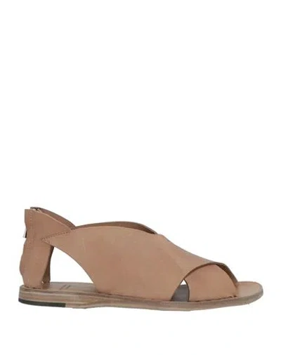 Officine Creative Italia Woman Sandals Camel Size 10 Soft Leather In Beige
