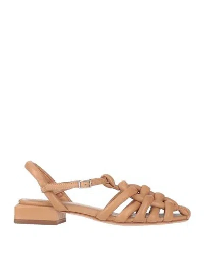 Officine Creative Italia Woman Sandals Camel Size 6 Soft Leather In Beige