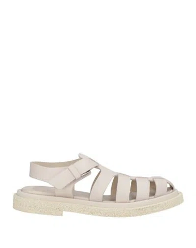 Officine Creative Italia Woman Sandals Light Grey Size 11 Leather In Neutral