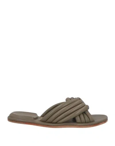 Officine Creative Italia Woman Sandals Military Green Size 8 Soft Leather