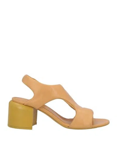 Officine Creative Italia Woman Sandals Ocher Size 8 Leather In Yellow