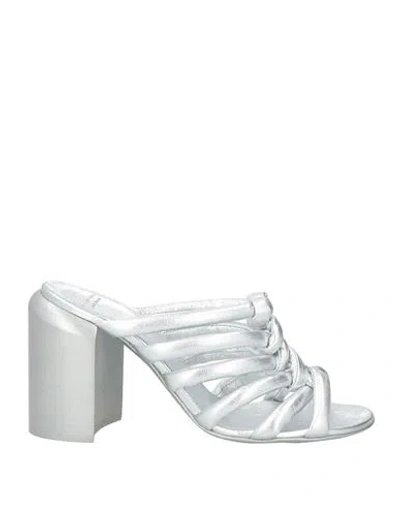 Officine Creative Italia Woman Sandals Silver Size 8 Leather