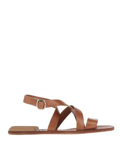 Officine Creative Italia Woman Sandals Tan Size 7.5 Leather In Brown
