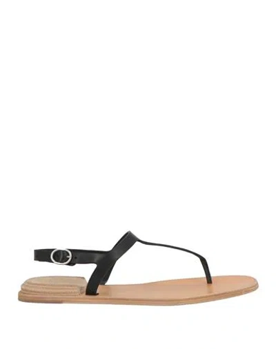 Officine Creative Italia Woman Thong Sandal Black Size 8 Leather