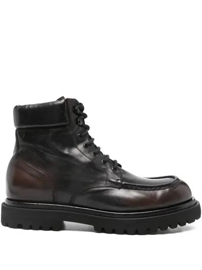 Officine Creative Polished Leather Ankle Boots In Brown