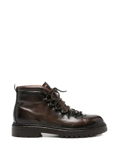 Officine Creative Lace-up Leather Ankle Boots In Brown