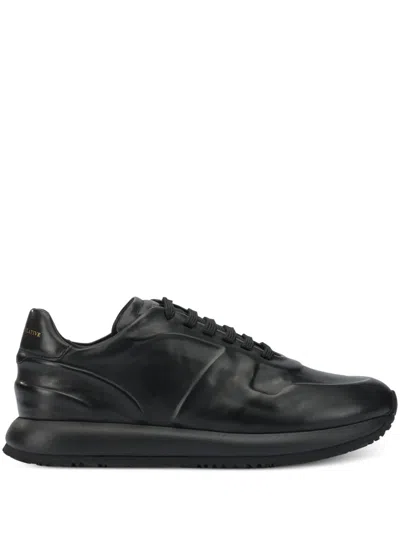 Officine Creative Black Leather Sneakers In Animal Print