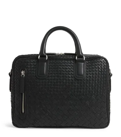 Officine Creative Leather Woven Armor Briefcase In Black