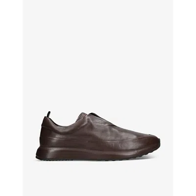 Officine Creative Mens Dark Brown Race Leather Low-top Trainers