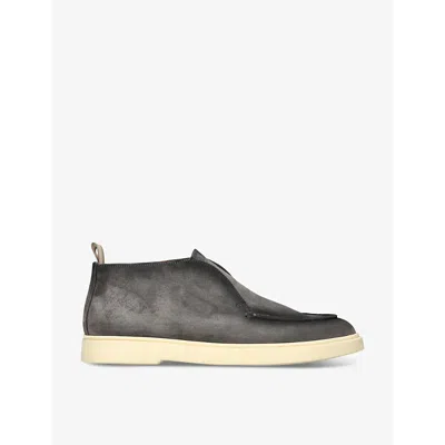 Officine Creative Mens Grey Mixed Bones Slip-on Suede Boots