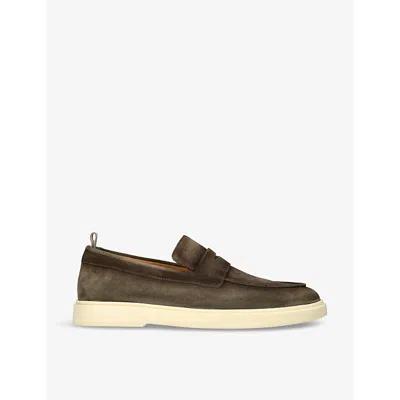 Officine Creative Mens Khaki Bones Slip-on Suede Penny Loafers