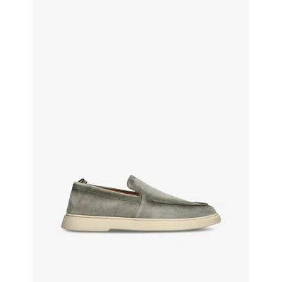 Officine Creative Mens Khaki Bones Slip-on Suede Penny Loafers