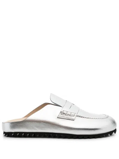Officine Creative Metallic-effect Leather Slides In Silver