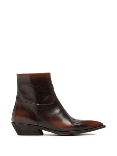 Officine Creative Noelie Pointed-toe Leather Boots In Brown