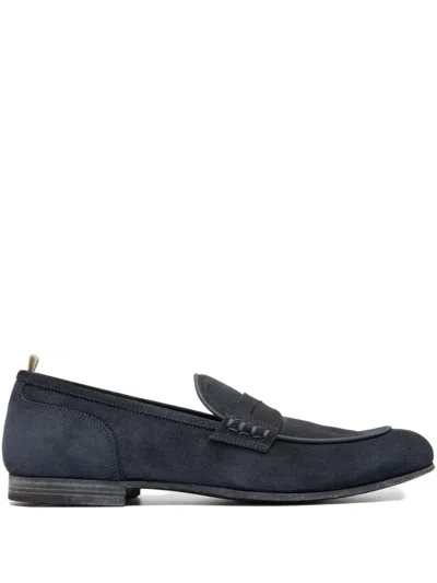 Officine Creative Penny-stitched Suede Loafers In Blue